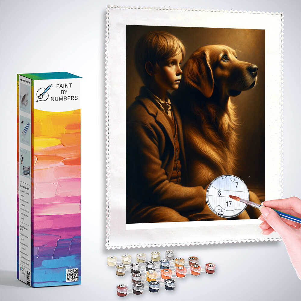 Paint by Numbers - Boy with Dog Friends