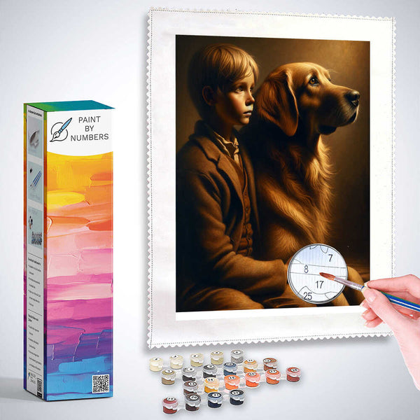 Paint by Numbers - Boy with Dog Friends