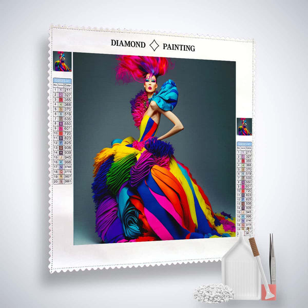 Diamond Painting Kit - Woman with Big Dress - Colorful Paint by Numbers Art Set with Accessories