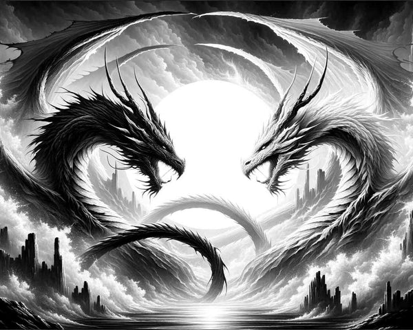 Paint by Numbers - Black and white, dragon