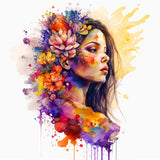 Mystical Beauty Diamond Painting with colorful floral design, professional canvas, enhanced acrylic diamonds, paint by numbers kit.