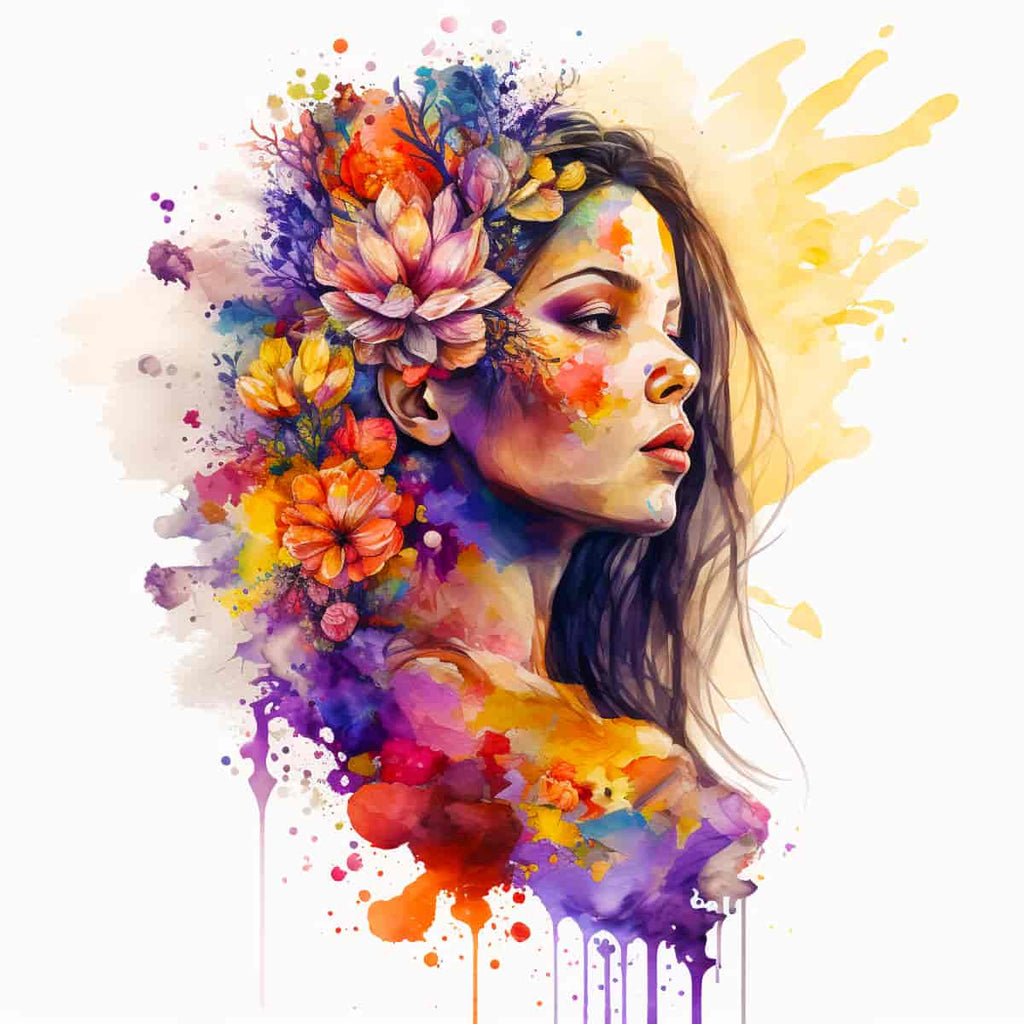 Mystical Beauty Diamond Painting with colorful floral design, professional canvas, enhanced acrylic diamonds, paint by numbers kit.