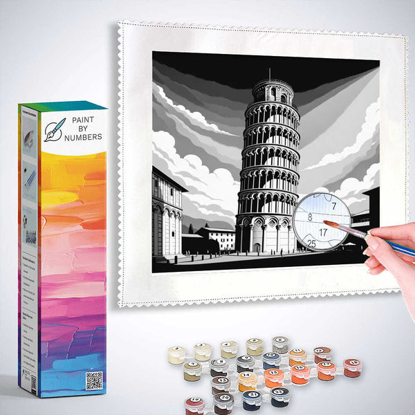 Paint by Numbers - Slate Tower of Pisa Black and White