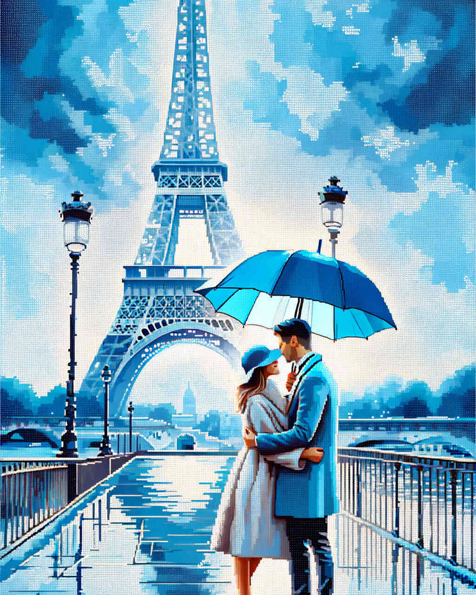 Couple in blue, Eiffel Tower - Paint by Numbers