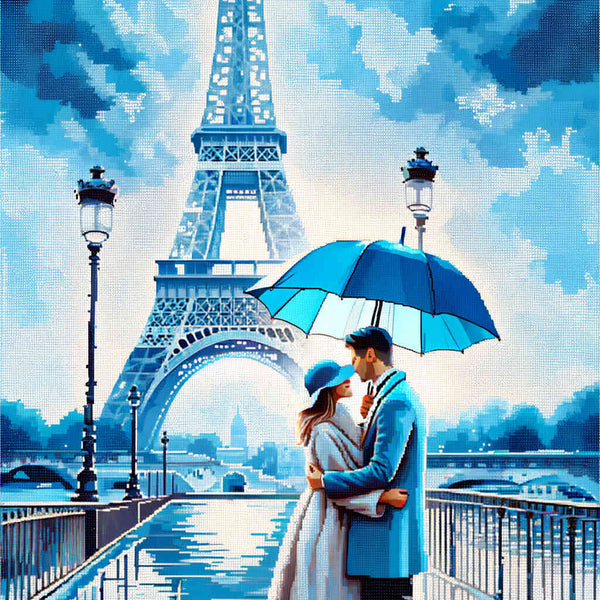 Couple in blue, Eiffel Tower - Paint by Numbers