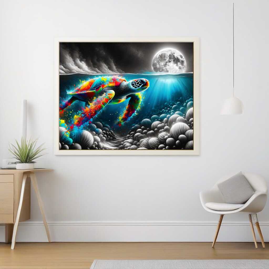 Paint by Numbers - Black and white, colorful turtle