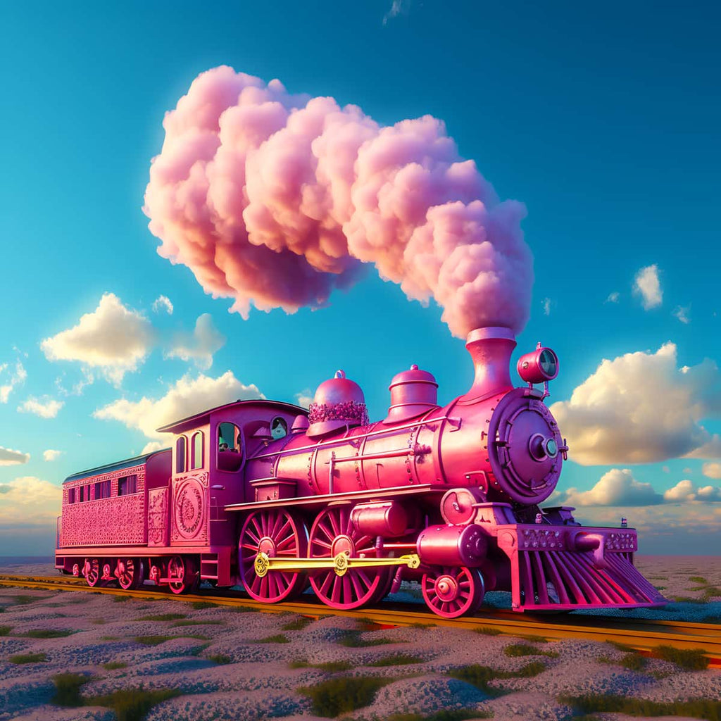 Pink fantasy train diamond painting kit - paint by numbers for a sparkling art experience