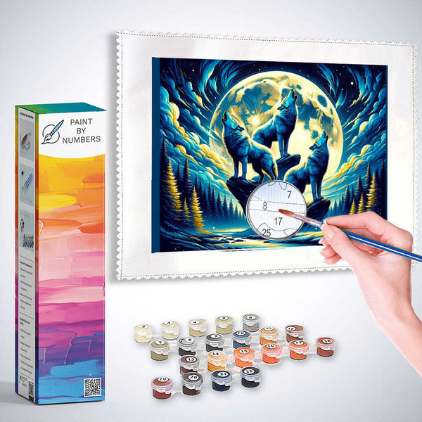 Paint by Numbers - Wolves howl full moon