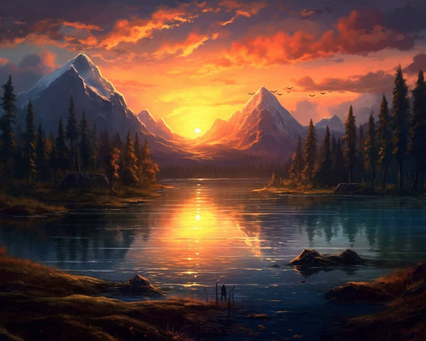 Lake, sunset - Paint by Numbers