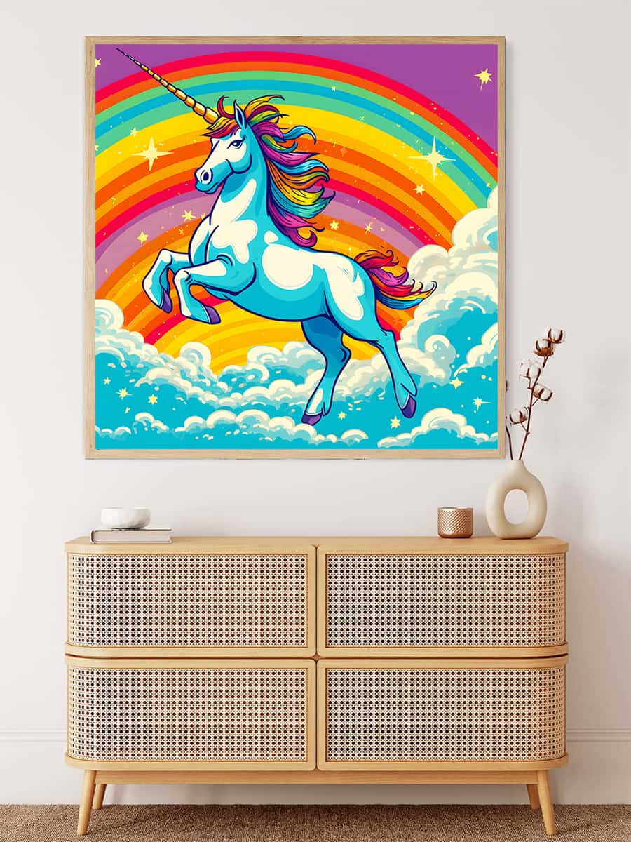 AB Diamond Painting - Einhorn farbenfroh bunt - gedruckt in Ultra-HD - AB Diamond, Einhorn, Fantasy, Neu eingetroffen, Quadratisch