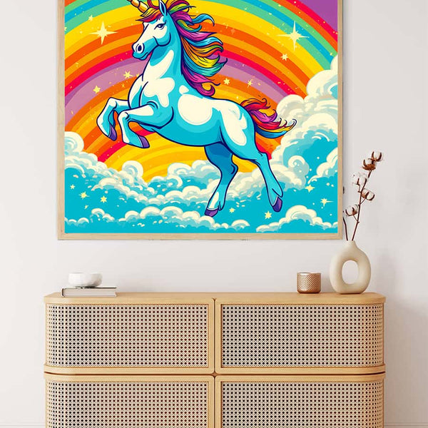 AB Diamond Painting - Einhorn farbenfroh bunt - gedruckt in Ultra-HD - AB Diamond, Einhorn, Fantasy, Neu eingetroffen, Quadratisch