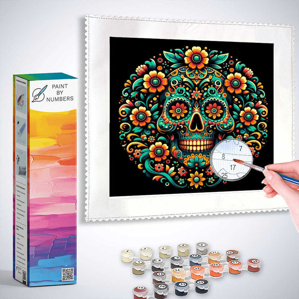 Paint by Numbers - Los Muertos, flowers and skull
