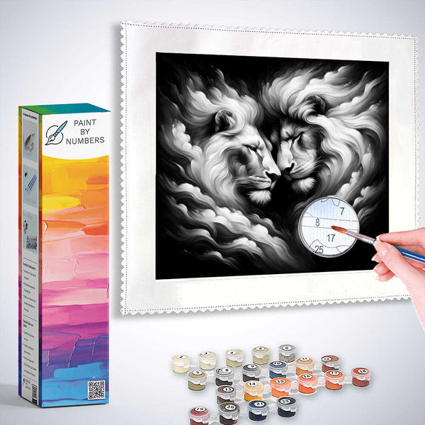 Paint by Numbers - Black and white lion, heart