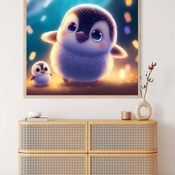 Malen nach Zahlen - Friedlicher Pinguin mit Kind - hochwertige Leinwand - 170523, Neu eingetroffen, Pinguin, Quadratisch, Tiere