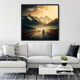 Diamond Painting Kit - Lightning fast biker art framed on wall in stylish living room. Paint by Numbers.