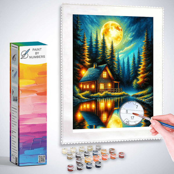 Log cabin at night - Paint by Numbers