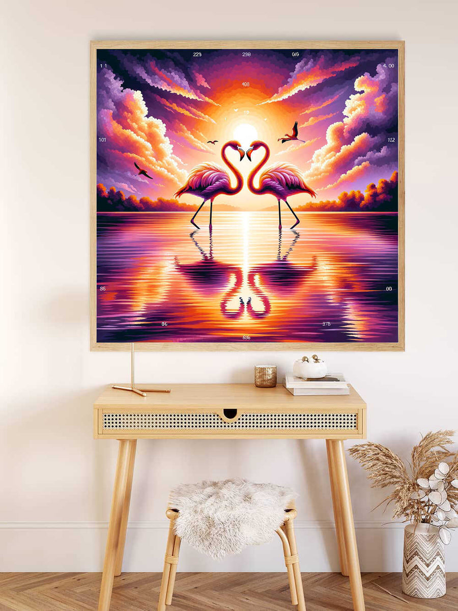 Paint by Numbers - Flamingo Heart in the Sunset