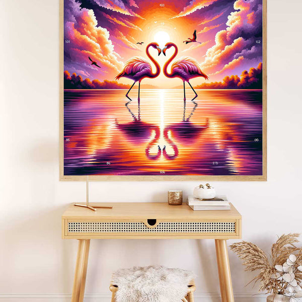 Paint by Numbers - Flamingo Heart in the Sunset