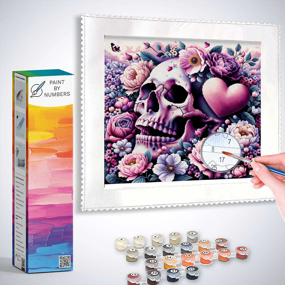 Paint by Numbers - Skulls, heart flowers