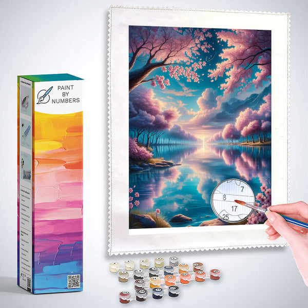 Paint by Numbers - Cherry Tree Forest at the Lake