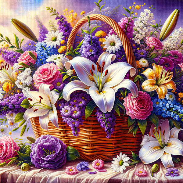 Flower basket, lilies - Paint by Numbers