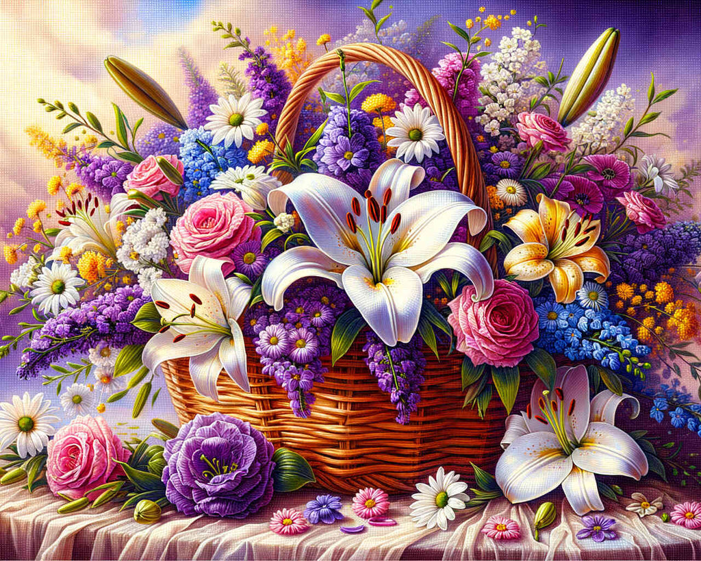 Flower basket, lilies - Paint by Numbers