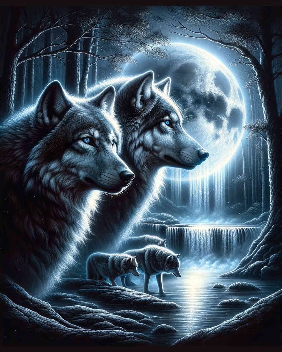 Paint by Numbers - Wolf Couple by Moonlight