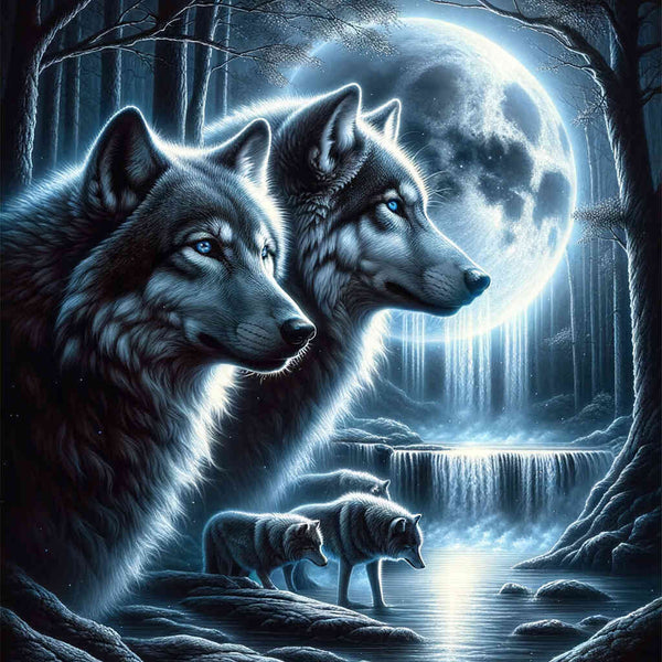 Paint by Numbers - Wolf Couple by Moonlight