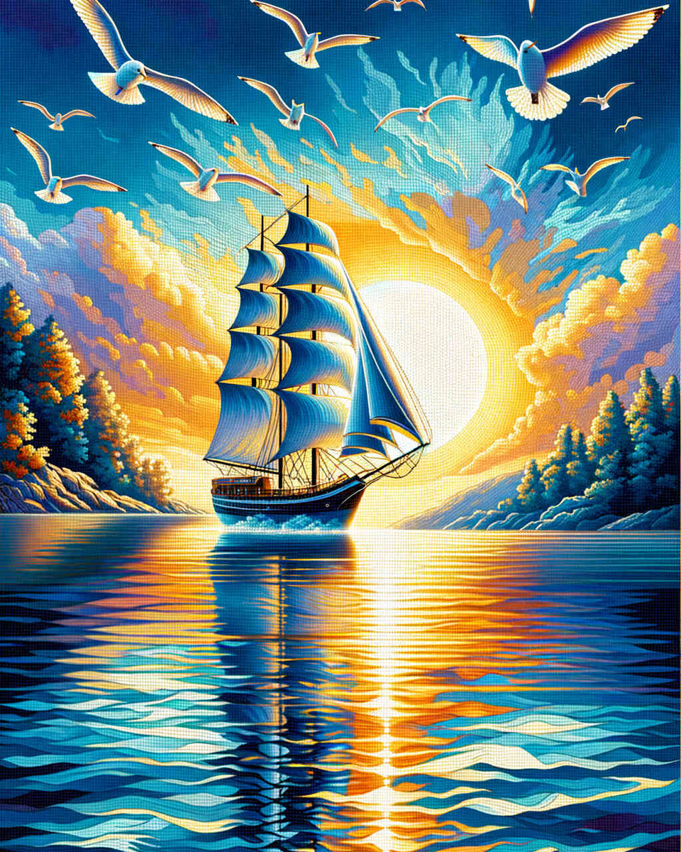 Sailboat, seagulls - Paint by Numbers
