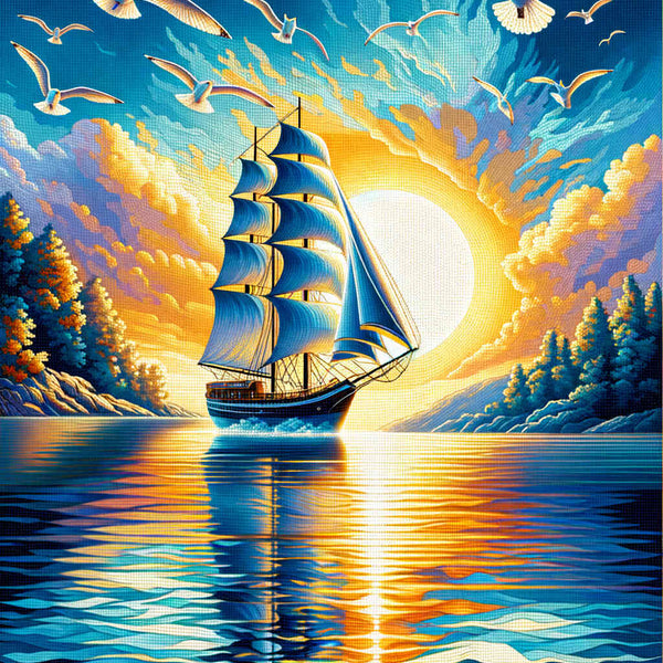 Sailboat, seagulls - Paint by Numbers