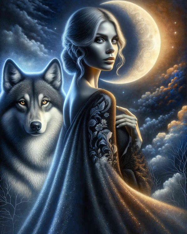 Paint by Numbers - Wolf with woman in black