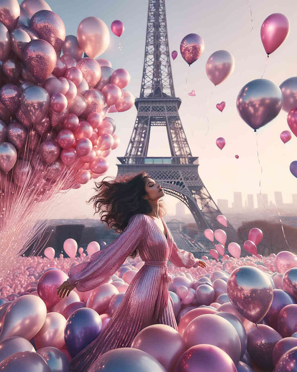 Woman with balloons, Eiffel Tower - Paint by Numbers