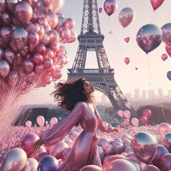 Woman with balloons, Eiffel Tower - Paint by Numbers