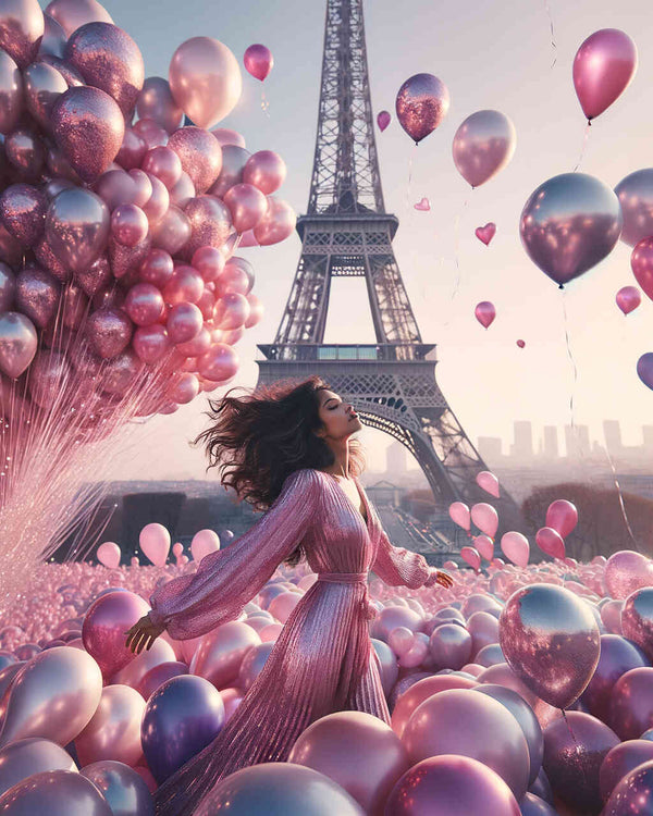 Woman with balloons, Eiffel Tower - Paint by Numbers