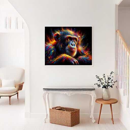 Paint by Numbers - Chimpanzee with colorful fur on dark background