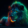 AB Diamond Painting kit of a lion at night with neon colors, part of a paint by numbers collection, featuring sparkling acrylic diamonds.