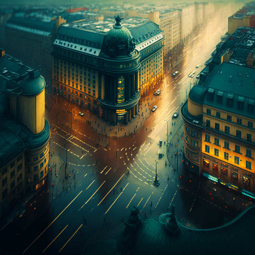 Hamburg cityscape at night with illuminated streets and historic architecture in a Diamond Painting - perfect for Paint by Numbers enthusiasts.
