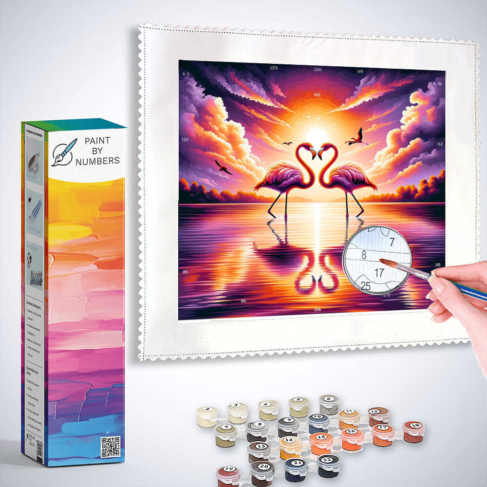 Paint by Numbers - Flamingo Heart in the Sunset