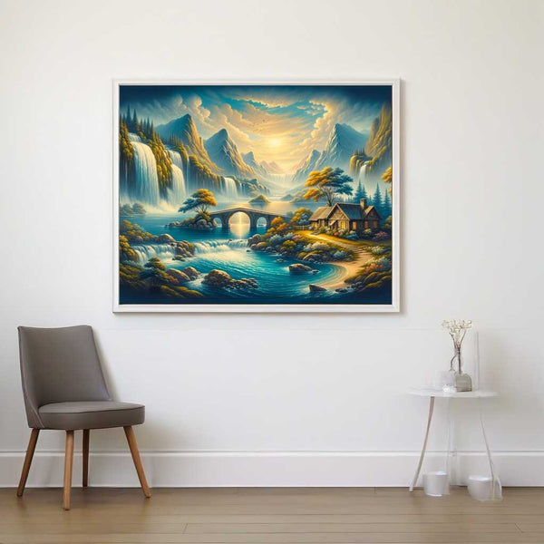 Paint by Numbers - Waterfall, bridge to cottage