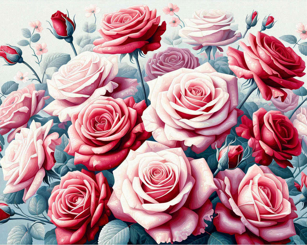 Paint by Numbers - Rose arrangement in red and pink