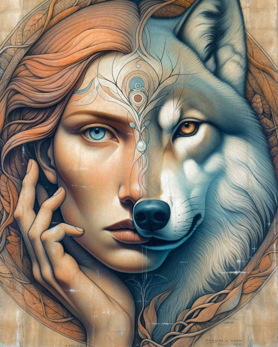 Paint by Numbers - Woman and wolf, faces