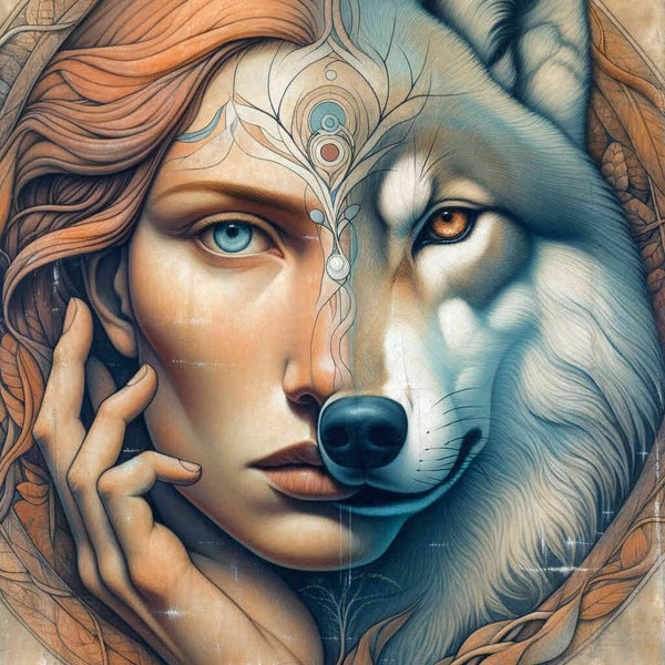 Paint by Numbers - Woman and wolf, faces