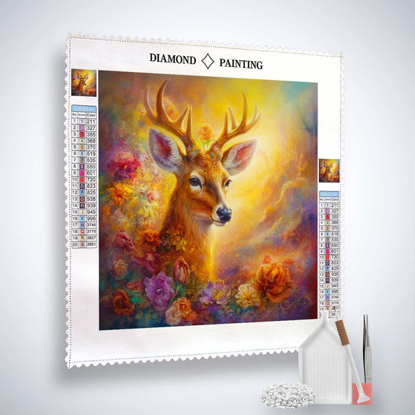 Diamond Painting - Forest Dreams deer design on canvas with acrylic diamonds, artist's tweezers, and applicator pen included for Paint by Numbers.