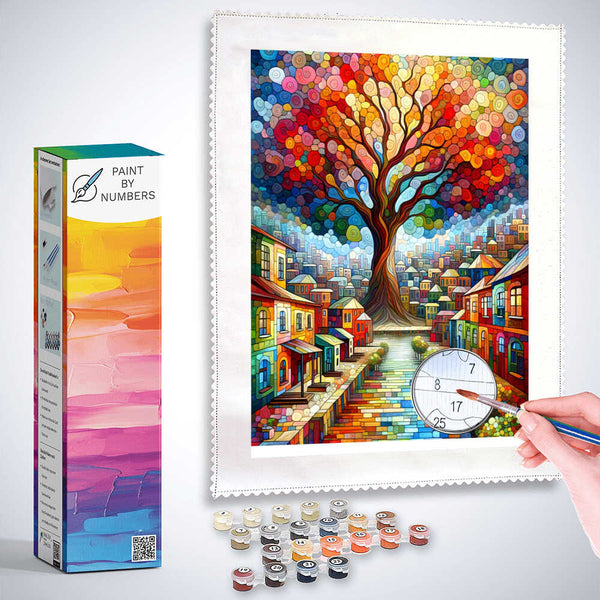Paint by Numbers - City Around Tree Abstract