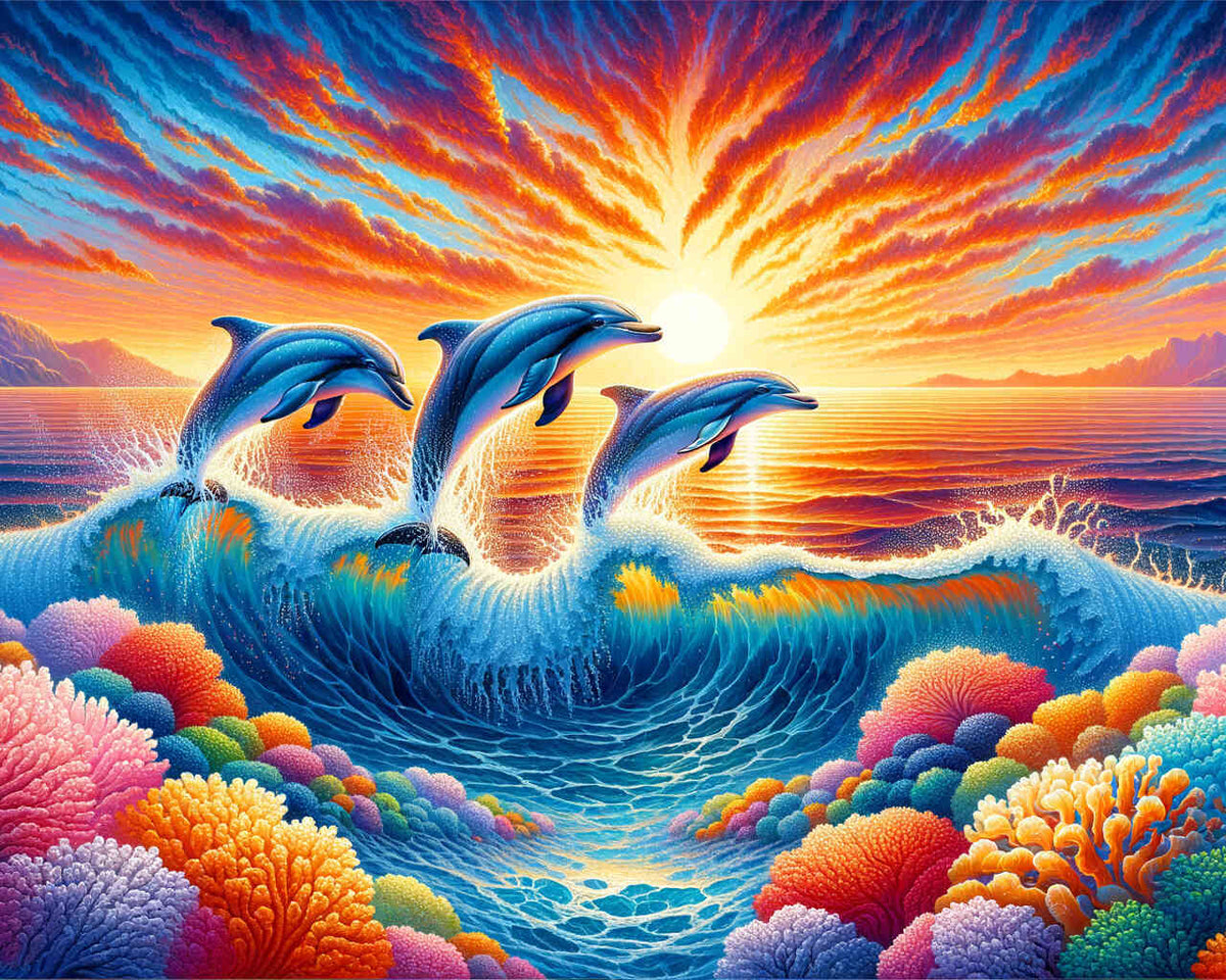 Wave with dolphins - Paint by Numbers