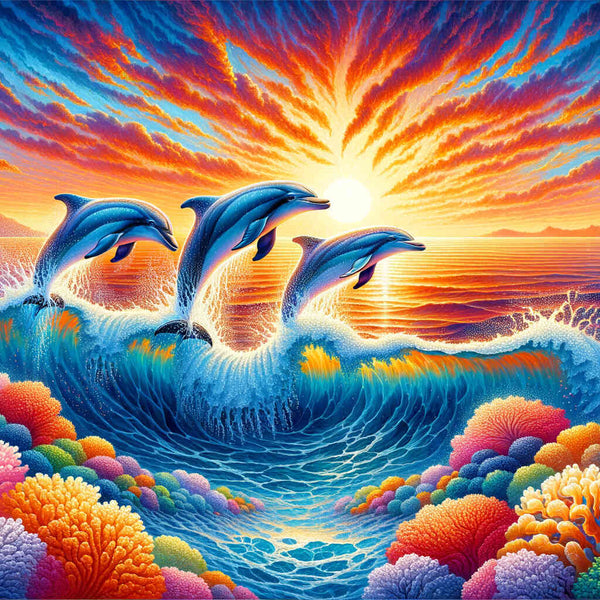 Wave with dolphins - Paint by Numbers