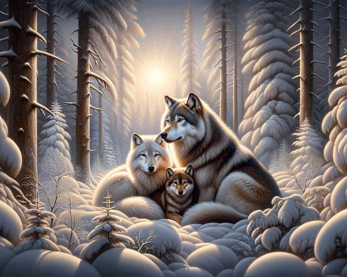 Paint by Numbers - Wolves cuddle, parent and child