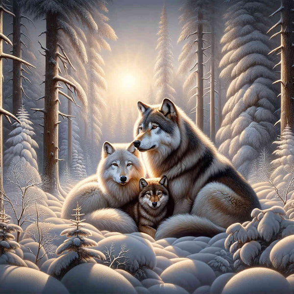 Paint by Numbers - Wolves cuddle, parent and child