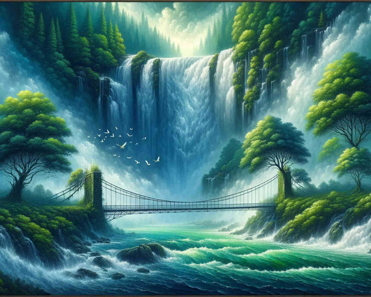 Paint by Numbers - Suspension bridge, waterfall