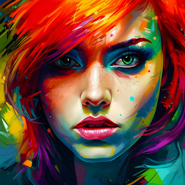 Vibrant portrait of a woman with colorful hair and makeup in AB Diamond Painting - Paint by Numbers kit